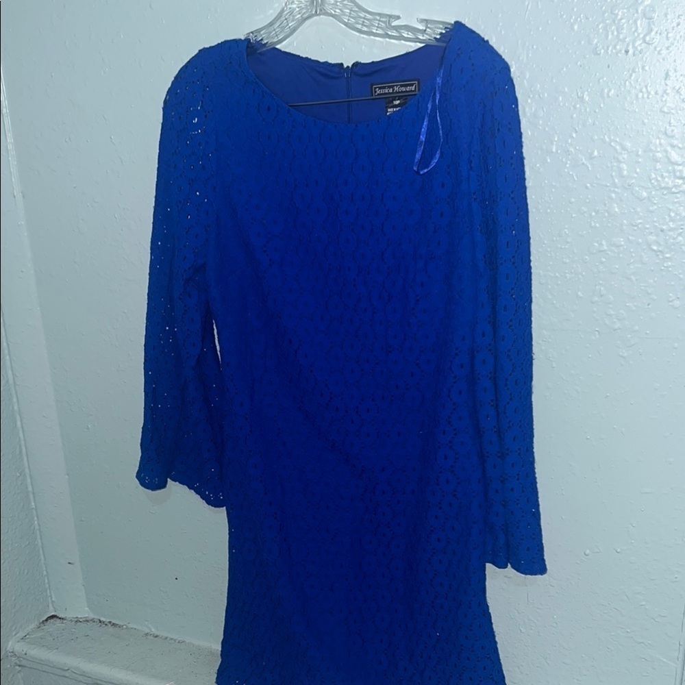 Jessica Howard Blue Long Sleeve Sheath Dress